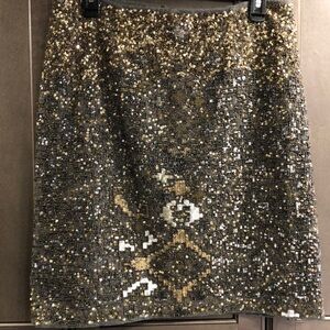 Anthropologie Moulinette Soeurs Silver Gray Sequin Beaded Wool Pencil Skirt